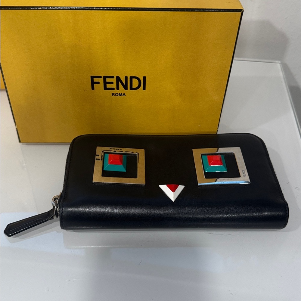 Fendi Monster Wallet w Silver & Red Accents + Box & shopping bag 👹 - Picture 3 of 10